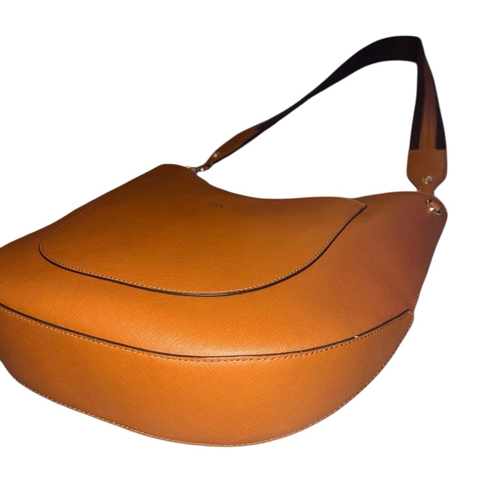 EUC Henri Bendel Saffiano Leather Shoulder Bag Tan Camel Leather Adjustable - Picture 6 of 13